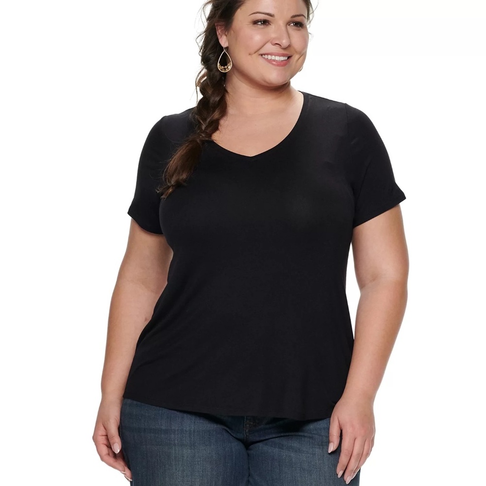EVRI V-Neck Modern Tee Shirt NWT NEW Black 2X